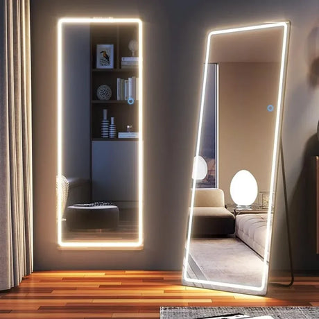 Free Standing Floor Mirror Decorative Mirrors Wall Mounted Mirror Light up Mirrorblack 65"X22" Flexible Bathroom Products Home