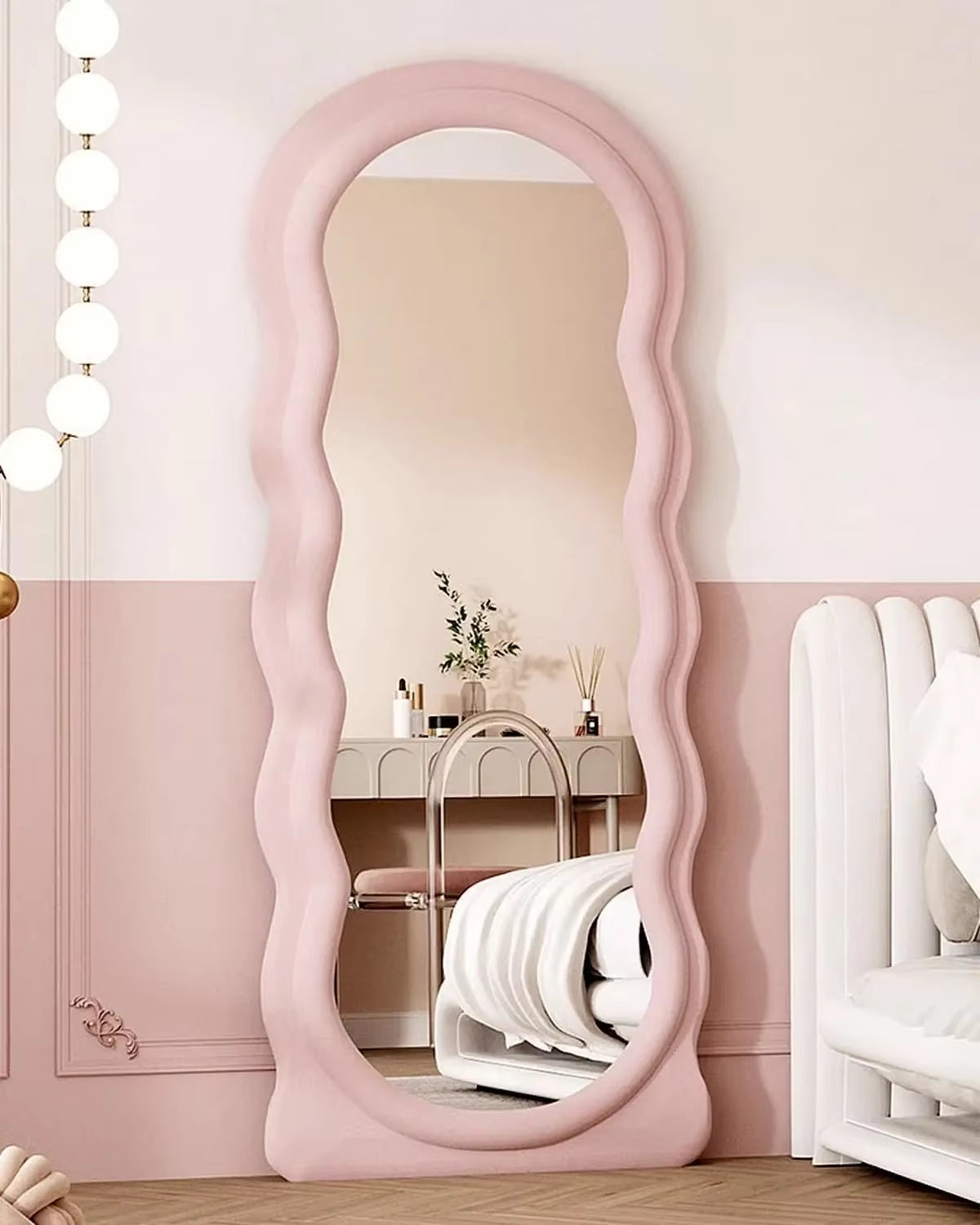 Wavy Floor Mirror, 63" X 24" Full Length Mirror with Stand,Wave Pattern, Flannel, Irregular Wavy Mirrors