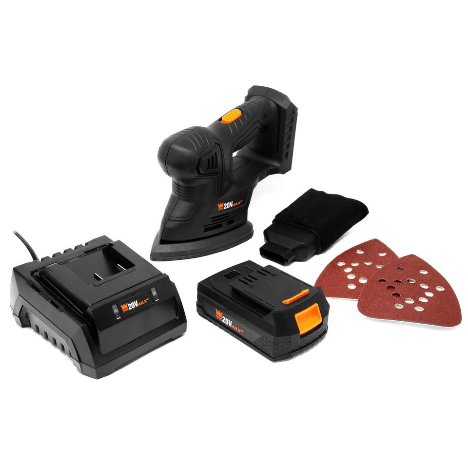 WEN 20401 20V Max Cordless Detailing Palm Sander with 2.0 Ah Lithium-Ion Battery and Charger