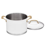 Cuisinart Classic Stainless Steel Stock Pot with Cover and Brushed Gold Handles Matte White