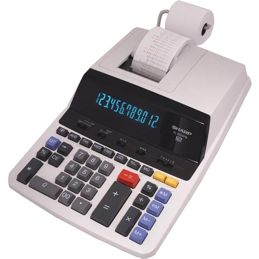 Sharp EL-2630PIII 12 Digit Commercial Printing Calculator - 4.8 LPS - Clock, Calendar, Item Count