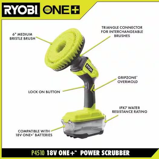 RYOBI ONE+ 18V Cordless Power Scrubber (Tool Only) P4510