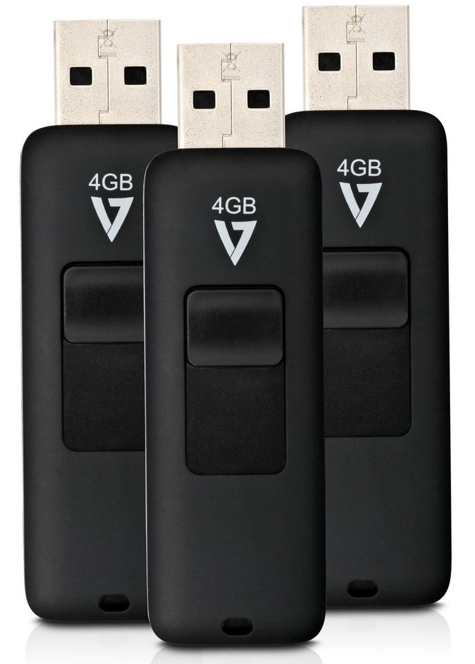 V7 4 GB Flash Drive USB 2.0 Pack of 3 VF24GAR 3PK 3N