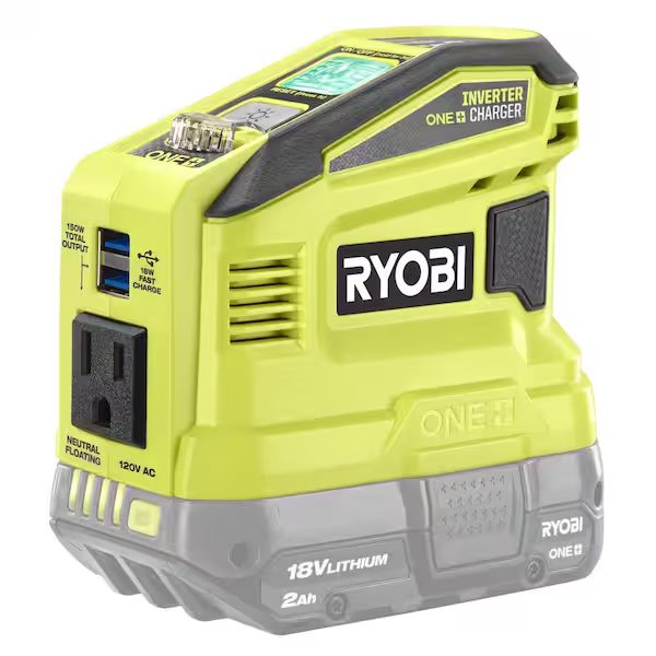 RYOBI 150-Watt Push Button Start Power Source and Charger for ONE+ 18-Volt Battery Generator with 2.0 Ah Battery RYi150CVNM