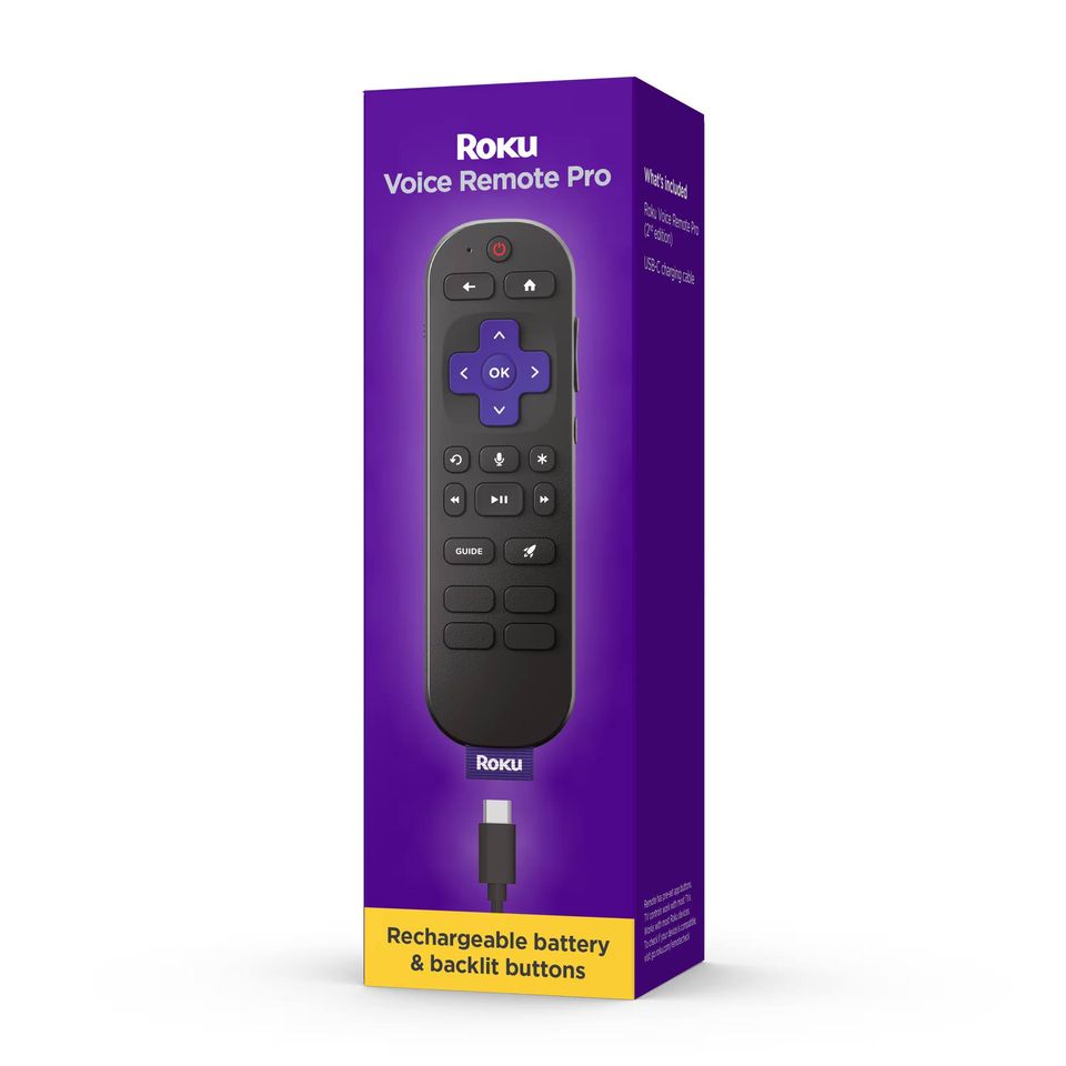 Roku Voice Remote Pro (2nd Edition) | Rechargeable Replacement Voice Remote, Backlit Buttons & Hands-Free Voice Controls - Black