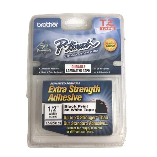 Brother Laminated Tape Black on White Extra Strength (clam), 12mm (TZeS231CS) -