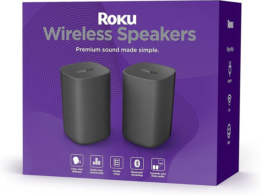 Roku Wireless Surround Speakers (Pair) for Roku TV, Roku Smart Soundbar, Roku Streambar