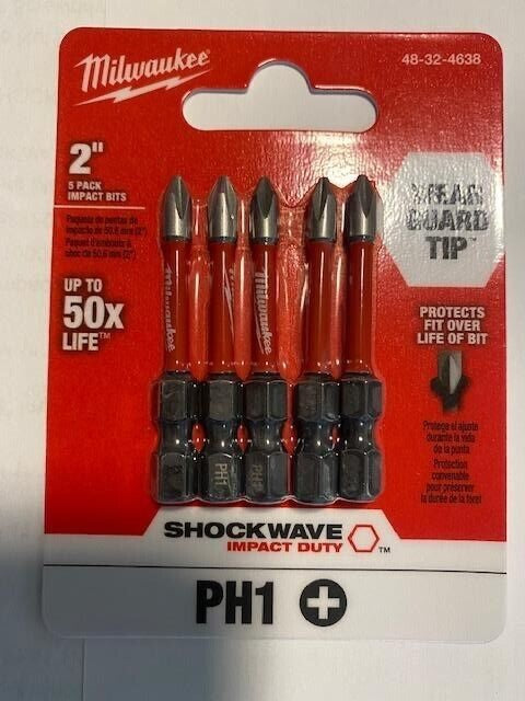 Milwaukee 48-32-4638 Impact Rated Phillips #1 x 2" Alloy Steel Screwdriver Bit 5