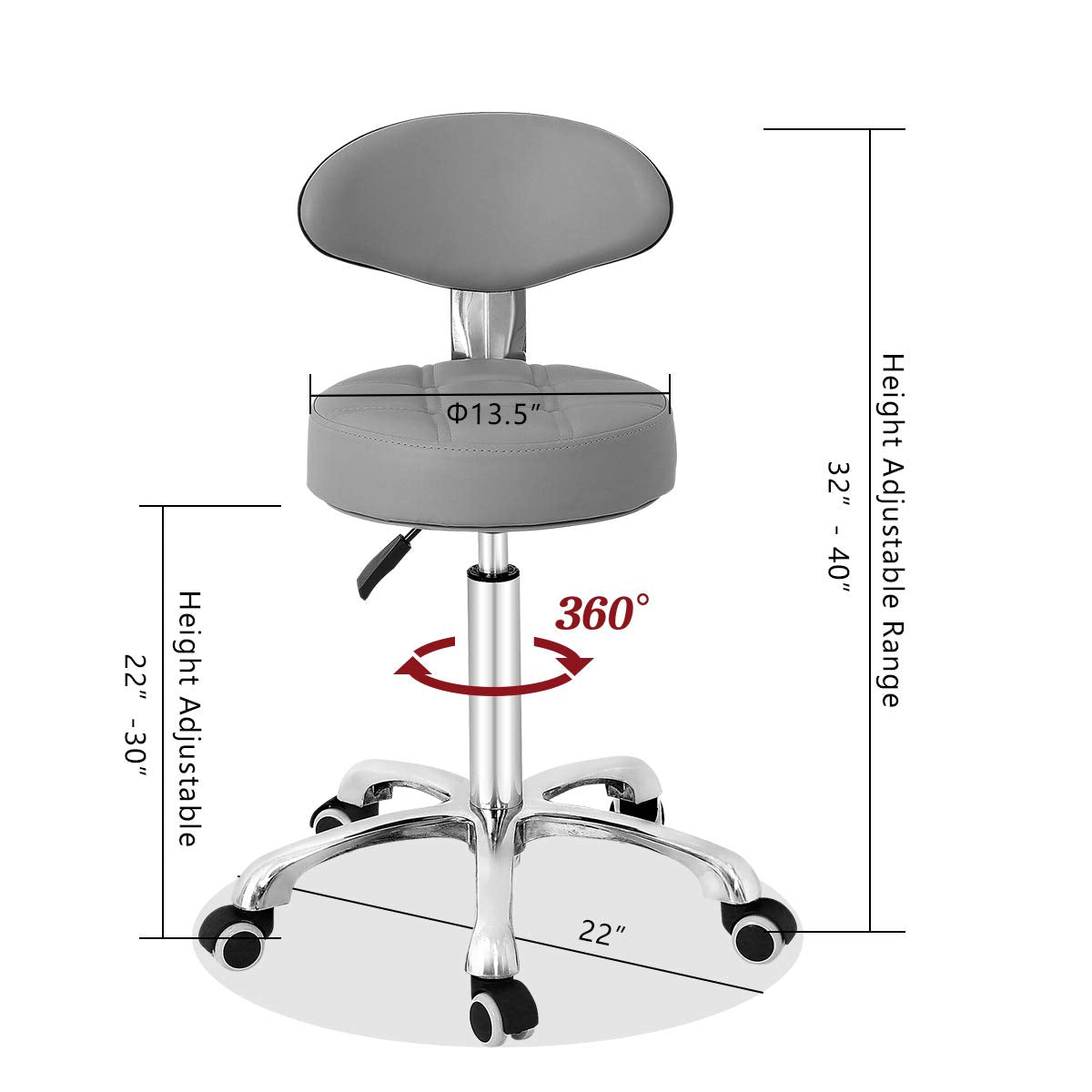 GRAY ADJUSTABLE STOOL CHAIR WITH WHEELS AN 11775MK