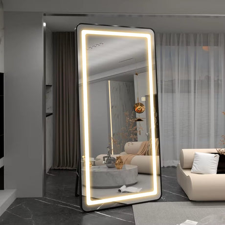 70"X32" Large Luxury Full Length Mirror with Lights - Wall Mounted Full Size Mirror, 3 Color Lighting, Aluminum Frame