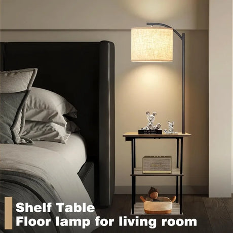 Floor Lamp with Table, End Table with Charging Station(Usb & Type-C & AC Port), 3 Color Temperatures 9W LED Bulb